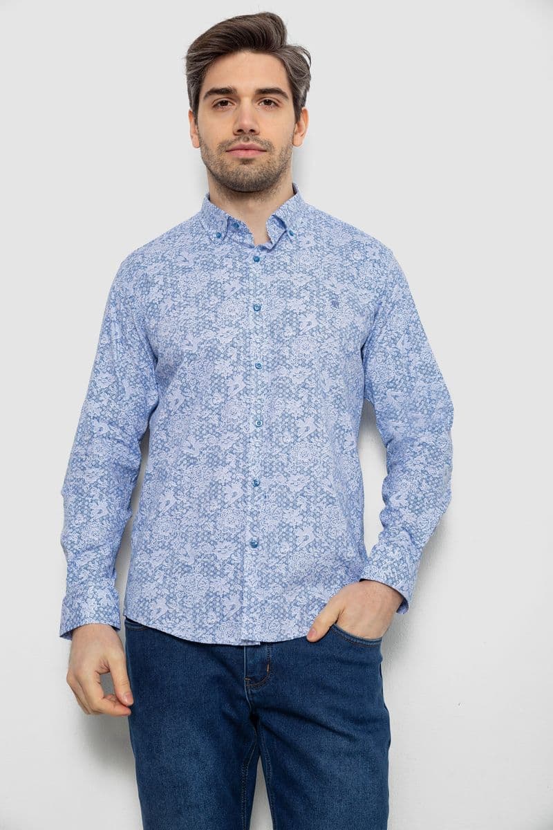 Сорочка чоловіча з принтом, колір блакитний, 186R6053 - зображення 1