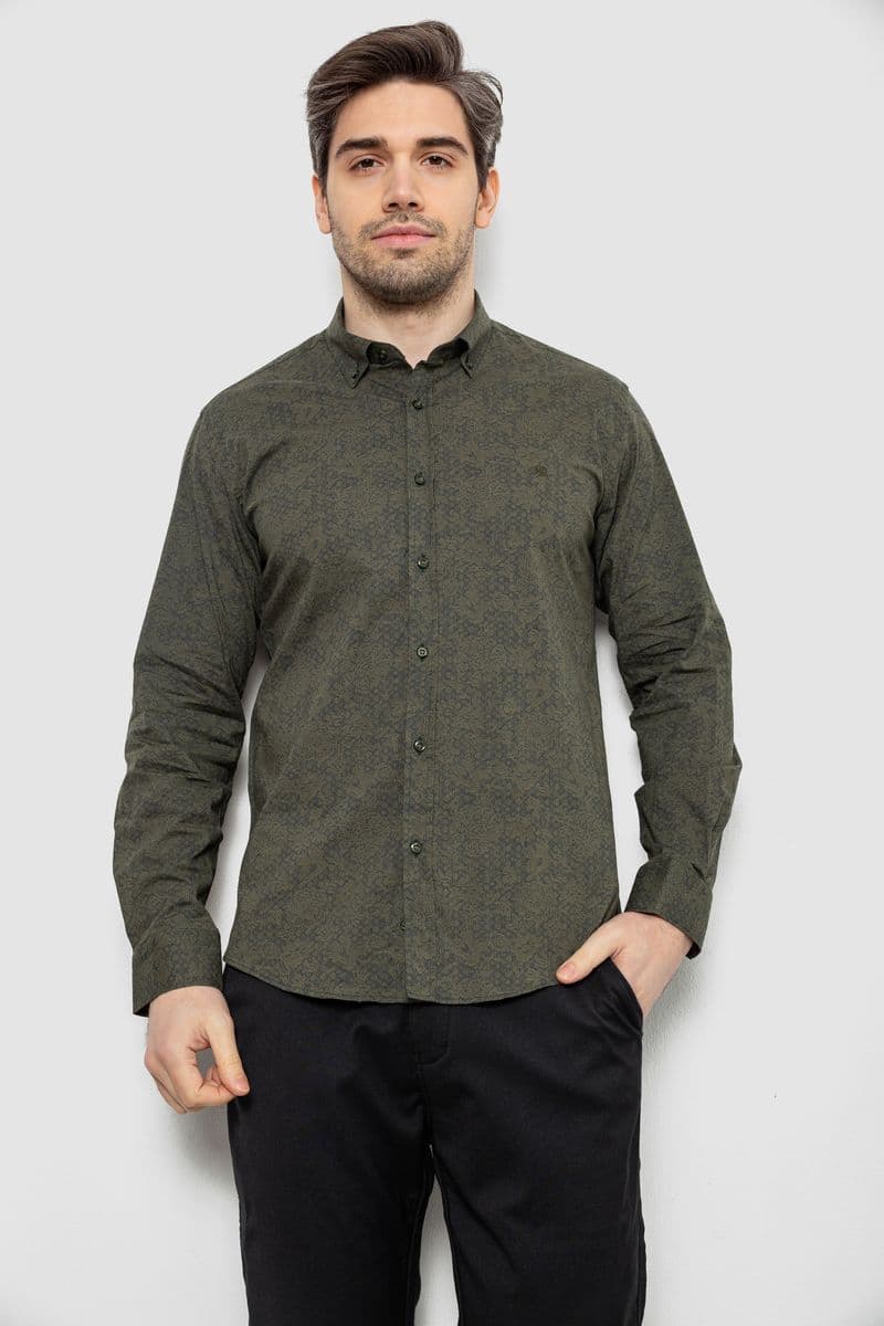 Сорочка чоловіча з принтом, колір хакі, 186R6053 - зображення 1