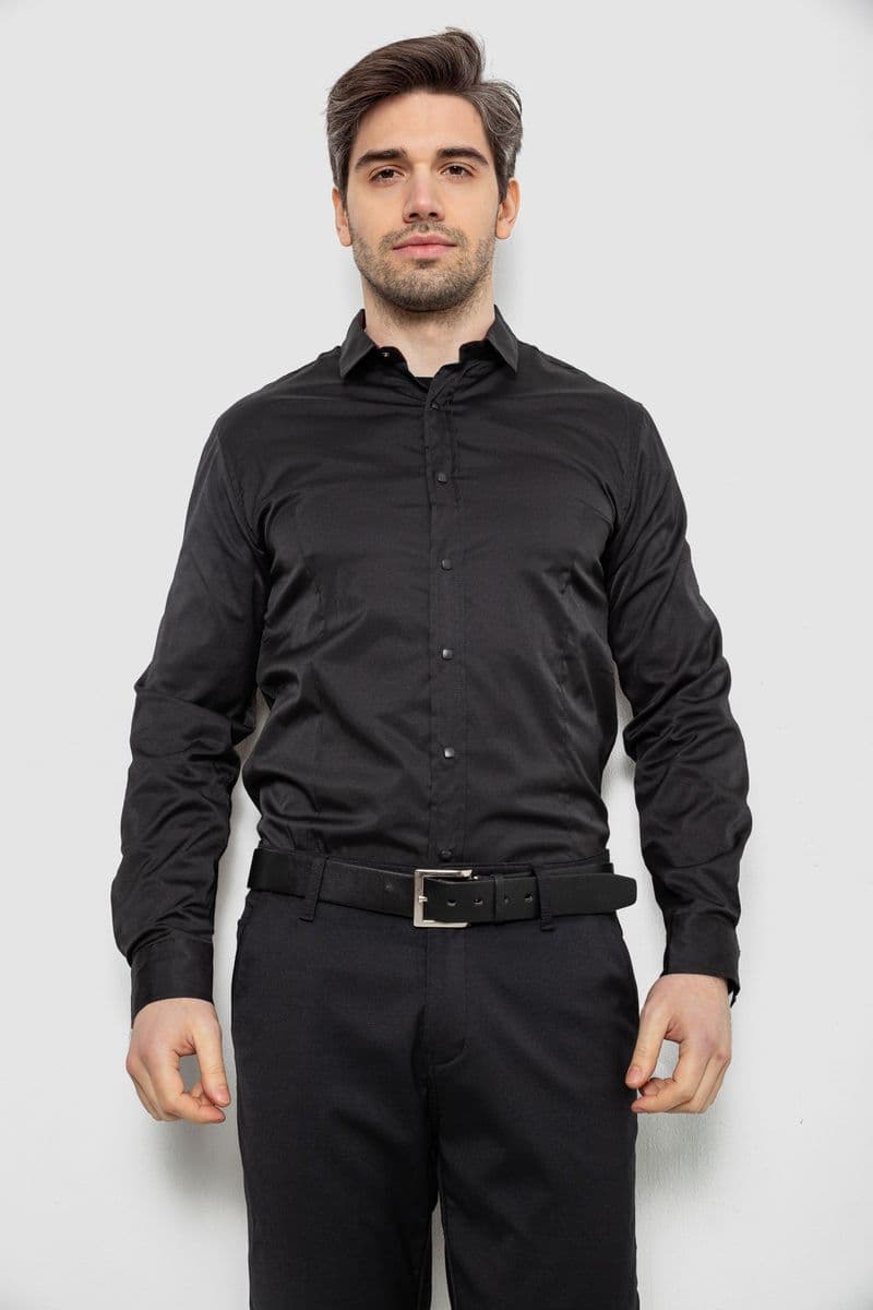 Сорочка чоловіча однотонна, колір чорний, 186R6917 - зображення 1