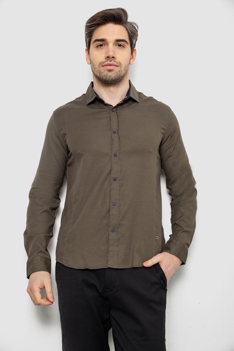 Сорочка чоловіча однотонна, колір хакі, 186R6917-1 - зображення 1