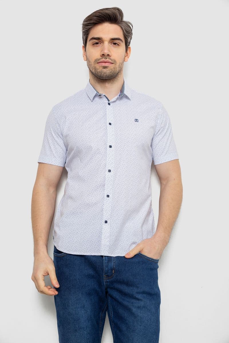 Сорочка чоловіча однотонна з принтом, колір білий, 186R6917-5 - зображення 1