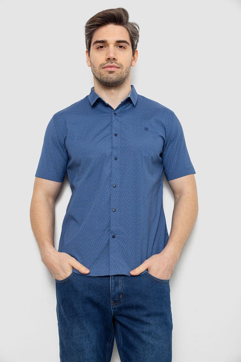 Сорочка чоловіча однотонна з принтом, колір джинс, 186R6917-5 - зображення 1