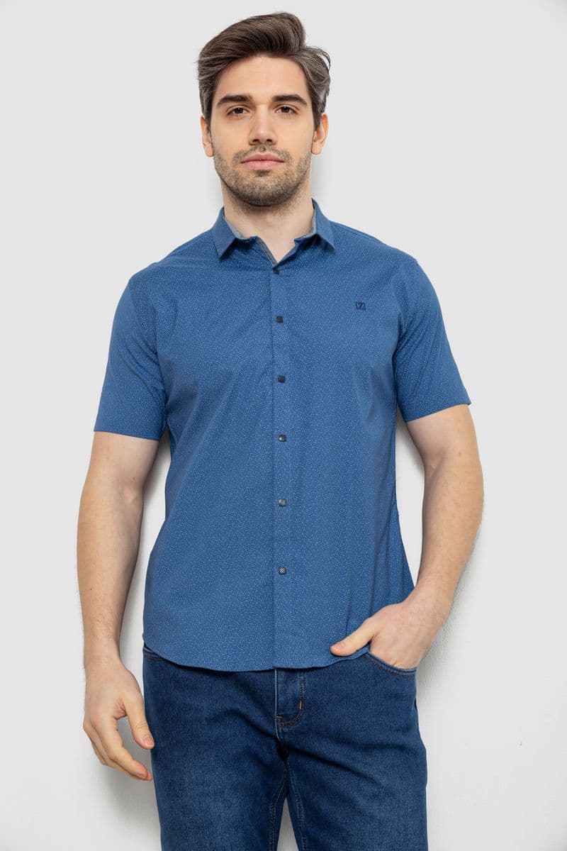 Сорочка чоловіча однотонна з принтом, колір синій, 186R6917-5 - зображення 1