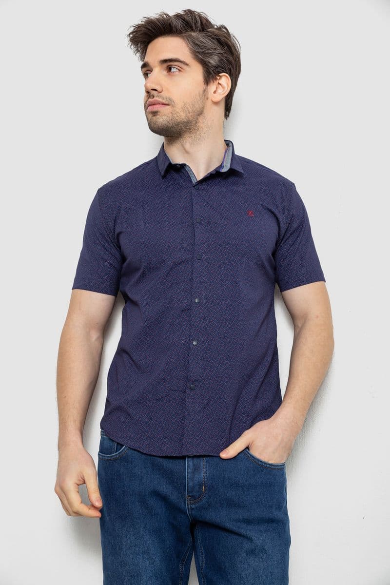 Сорочка чоловіча однотонна з принтом, колір темно-синій, 186R6917-5 - зображення 1