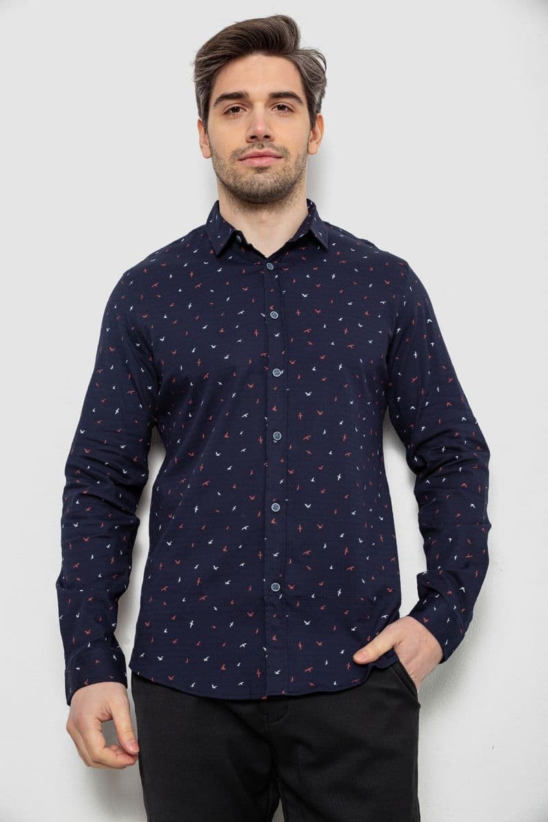 Чоловіча сорочка однотонна з принтом, колір синій, 186R6917-6 - зображення 1