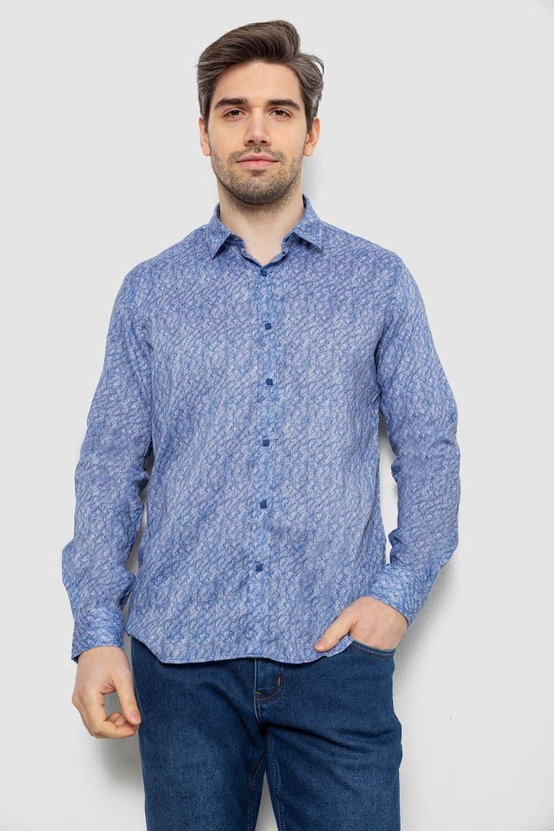 Чоловіча сорочка з принтом, колір блакитний, 186R6917-7 - зображення 1