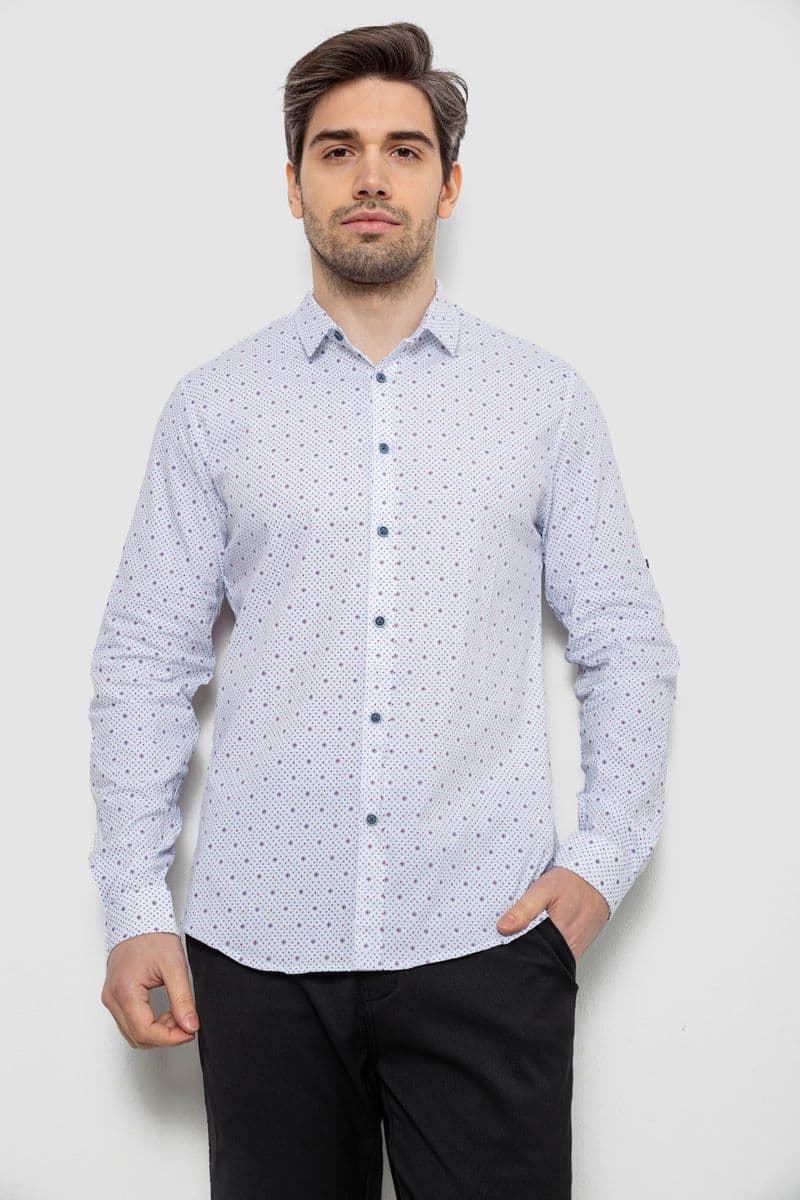 Сорочка чоловіча однотонна з принтом, колір білий, 186R6918-2 - зображення 1