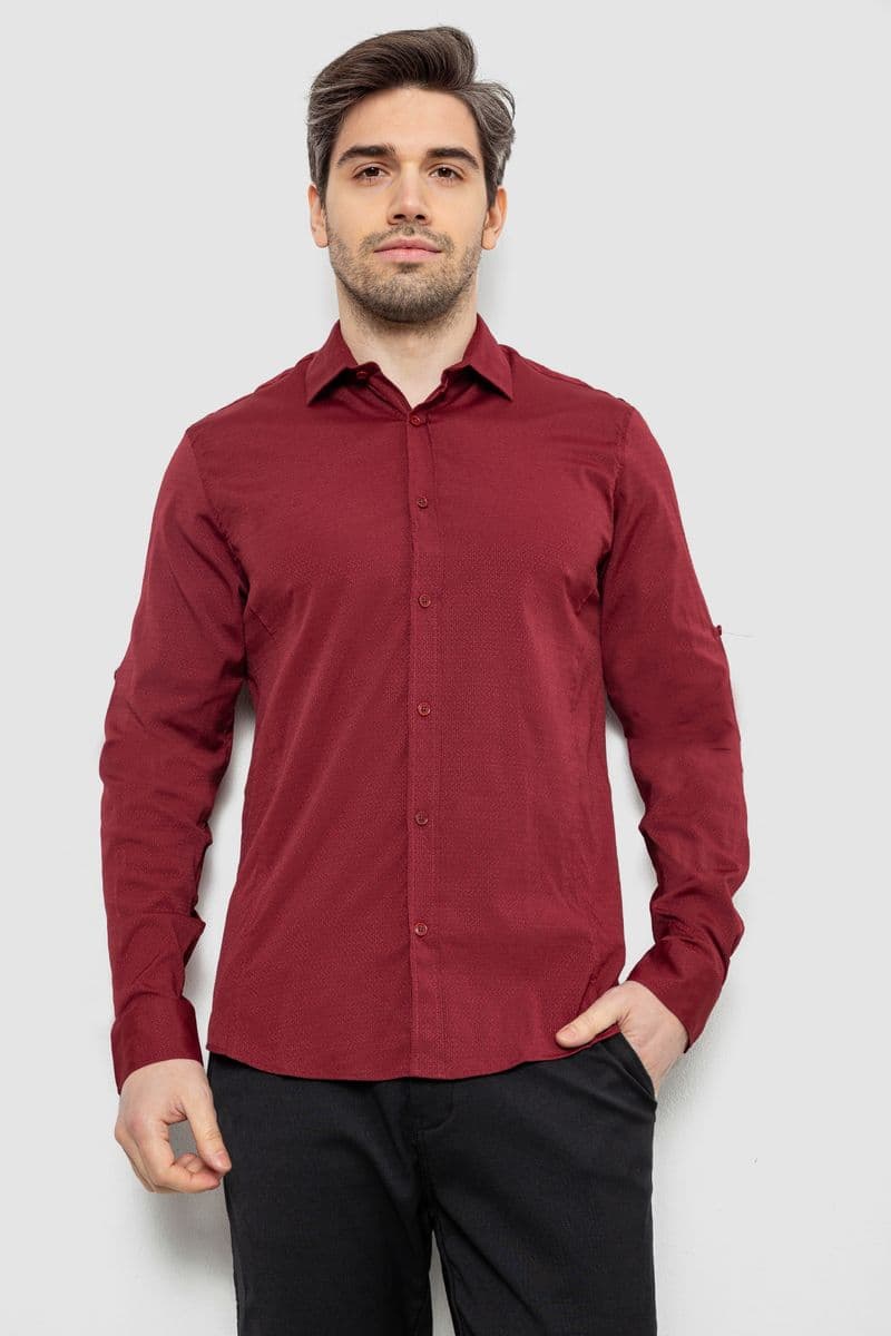 Сорочка чоловіча однотонна з принтом, колір бордовий, 186R6918-4 - зображення 1