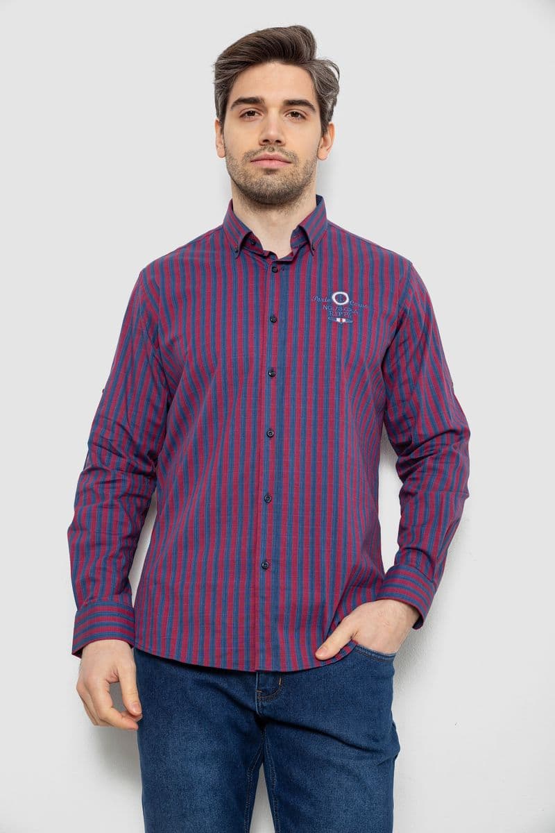 Сорочка чоловіча в смужку, колір бордово-синій, 186RM01 - зображення 1