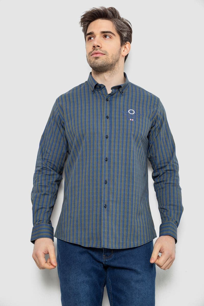 Сорочка чоловіча в смужку, колір синьо-зелений, 186RM01 - зображення 1
