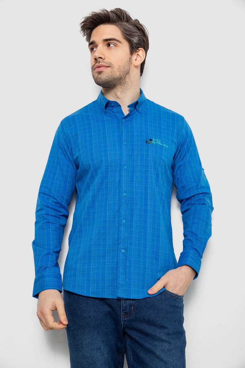 Сорочка чоловіча в клітку з принтом, колір електрик, 186RM04 - зображення 1