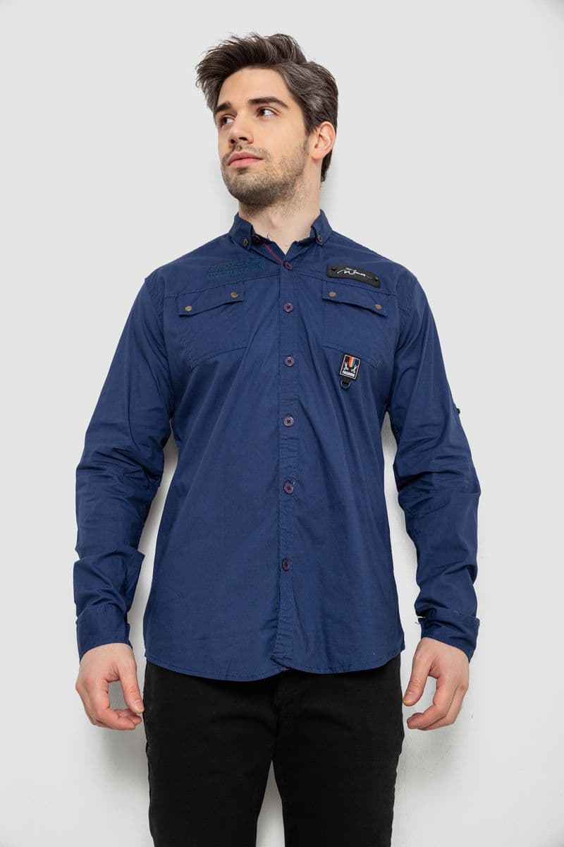 Сорочка чоловіча однотонна з принтом, колір синій, 186R01 - зображення 1