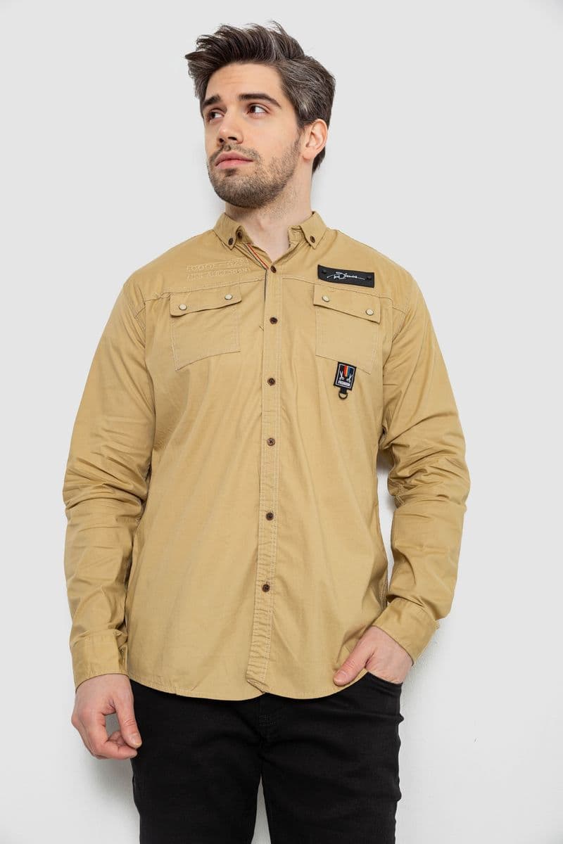 Сорочка чоловіча, колір бежевий, 186R01-1 - зображення 1
