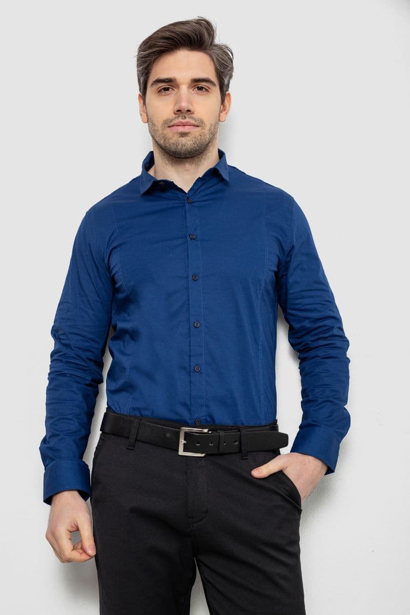 Сорочка чоловіча однотонна, колір синій, 186R2013 - зображення 1