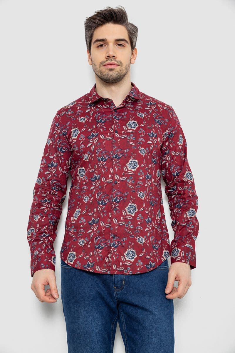 Сорочка чоловіча з принтом, колір бордовий, 186R2017 - зображення 1