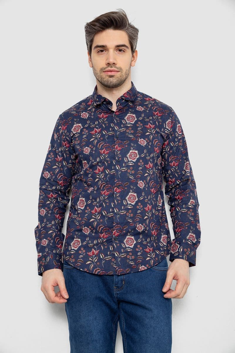 Сорочка чоловіча з принтом, колір синій, 186R2017 - зображення 1