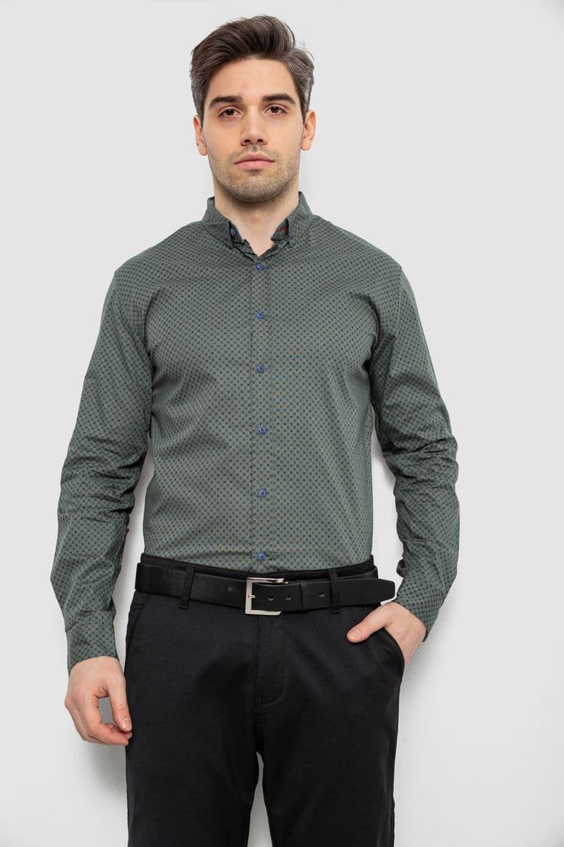 Чоловіча сорочка з принтом, колір хакі, 186R7070 - зображення 1