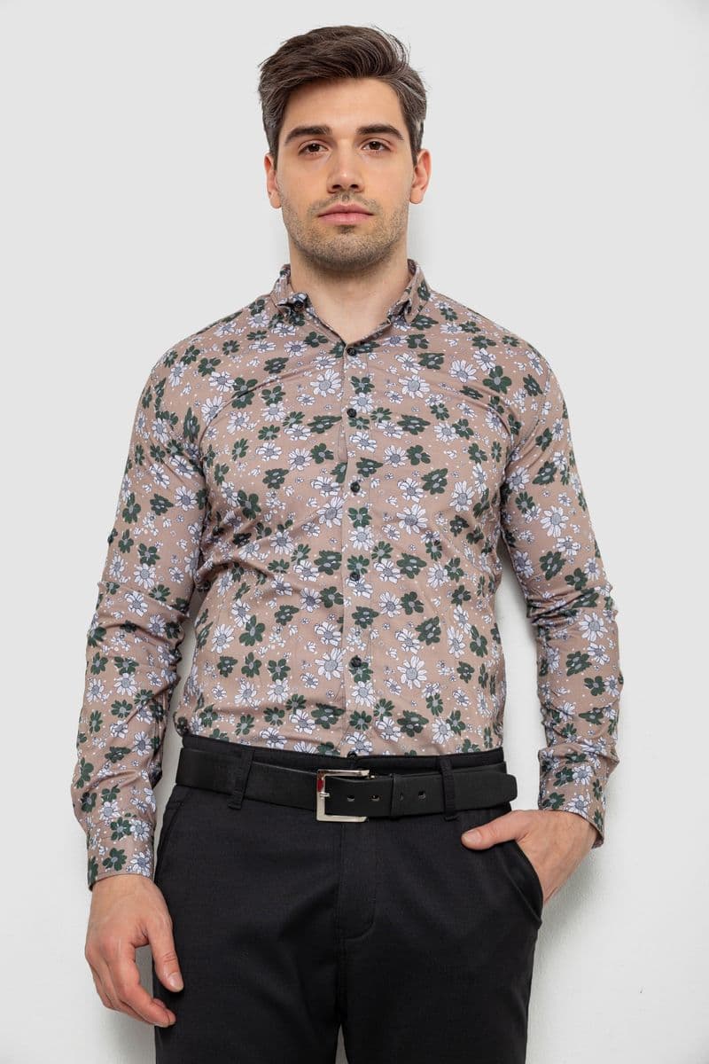 Сорочка чоловіча з принтом, колір мокко, 214R1036 - зображення 1