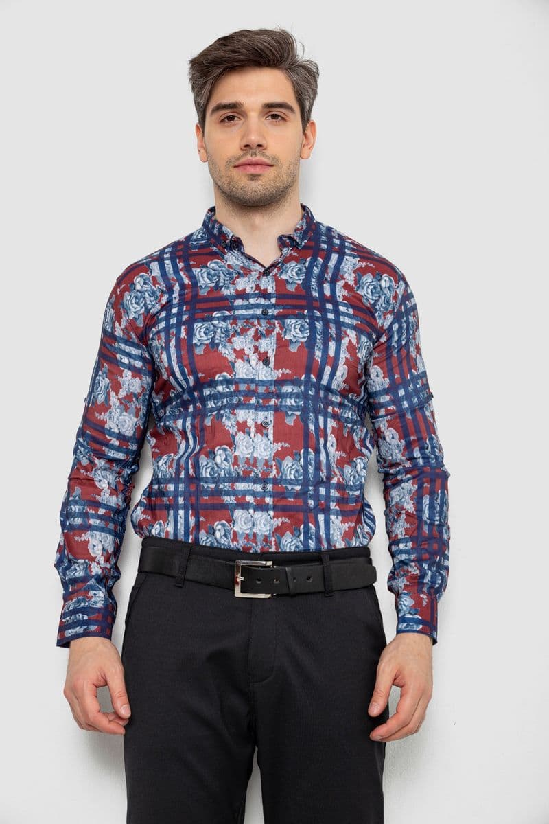 Сорочка чоловіча з принтом, колір бордовий, 214R1038 - зображення 1