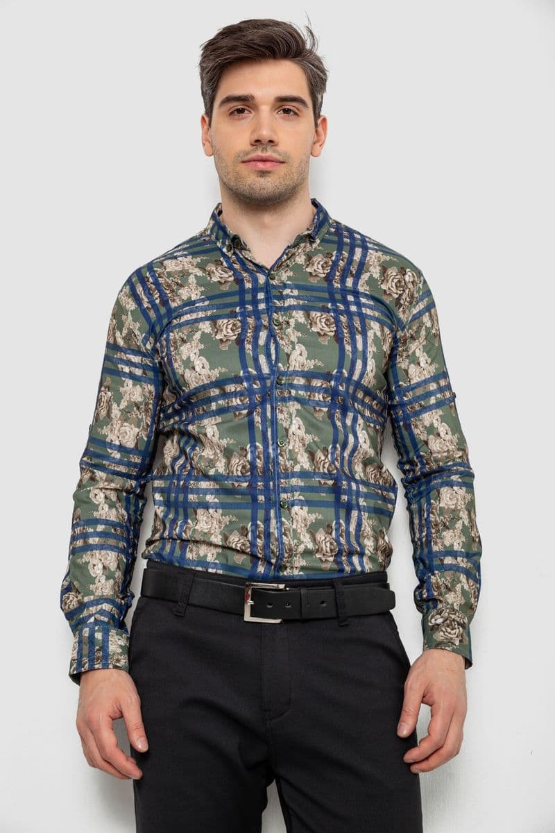 Сорочка чоловіча з принтом, колір зелений, 214R1038 - зображення 1