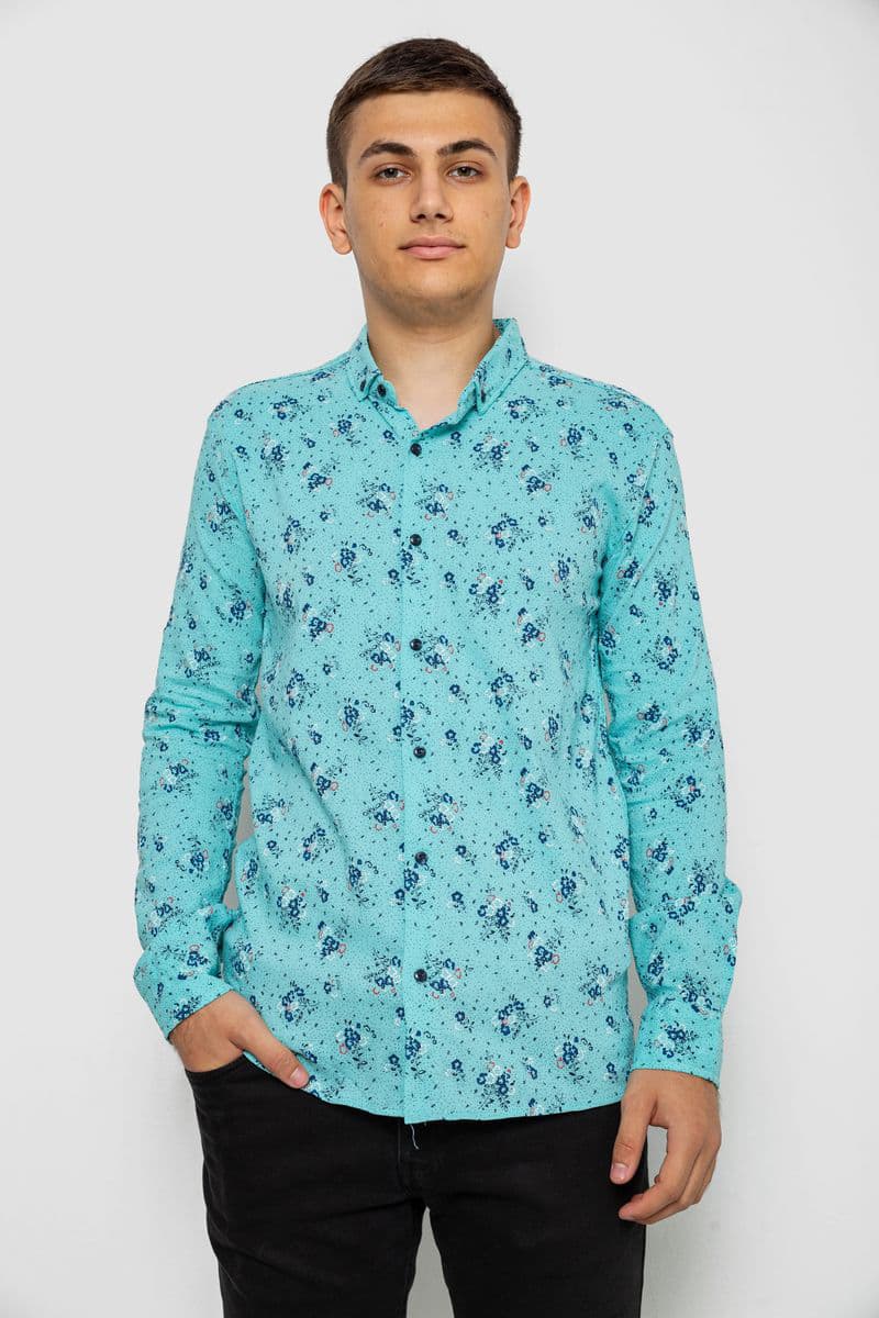 Сорочка чоловіча з принтом, колір бірюзовий, 214R1043 - зображення 1
