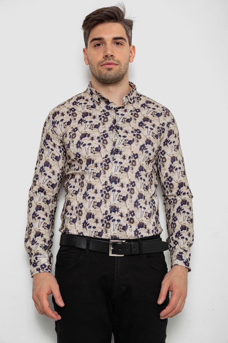 Сорочка чоловіча з принтом, колір бежевий, 214R1046 - зображення 1
