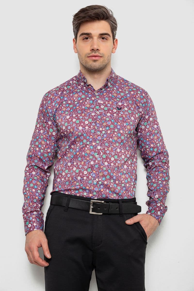 Сорочка чоловіча з принтом, колір бордовий, 214R2699 - зображення 1