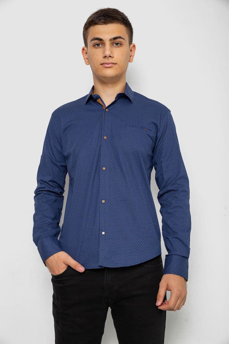 Сорочка чоловіча з принтом, колір джинс, 214R7045 - зображення 1