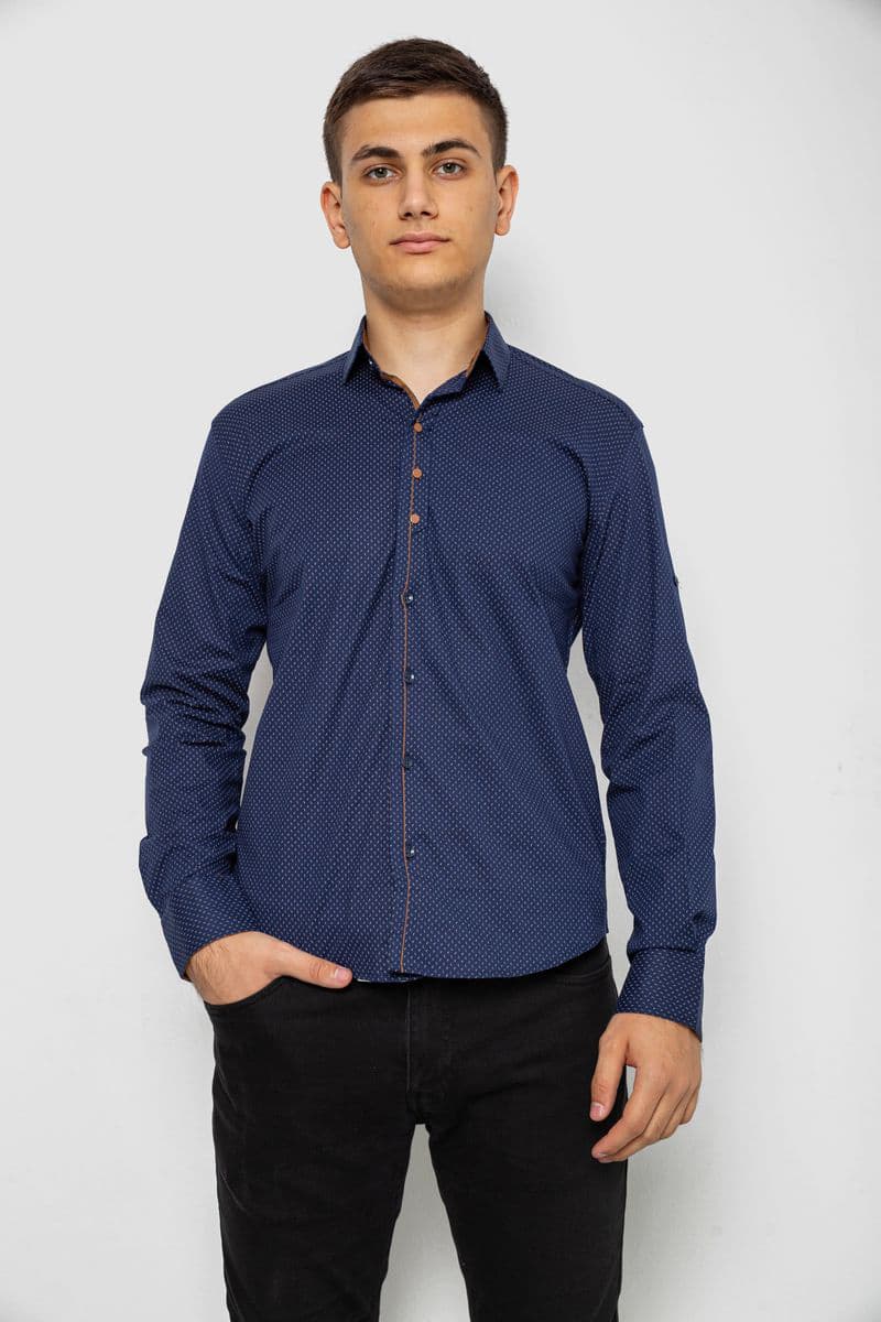 Сорочка чоловіча з принтом, колір темно-синій, 214R7543-5 - зображення 1