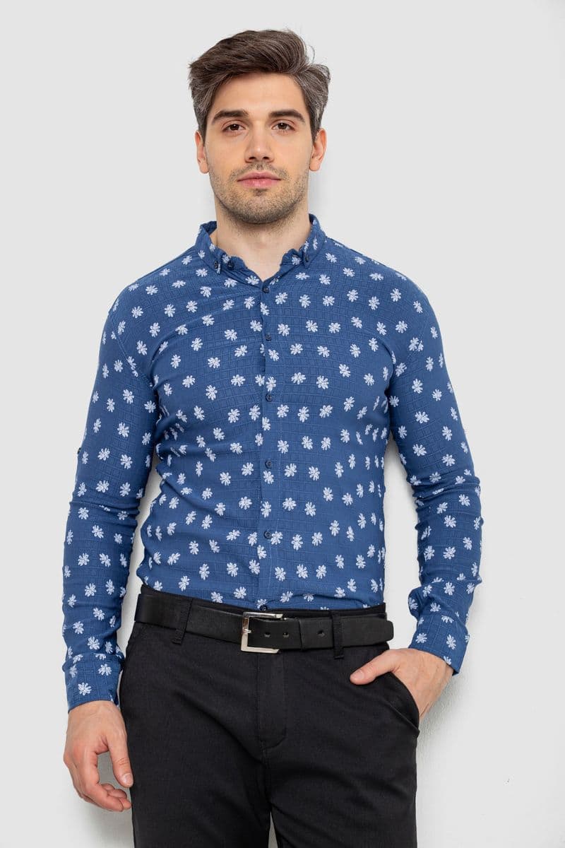 Сорочка чоловіча з принтом, колір джинс, 214R807 - зображення 1