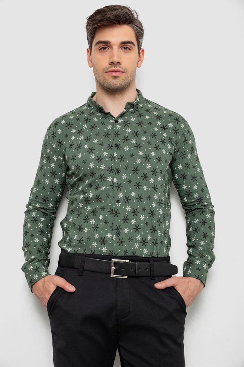 Сорочка чоловіча з принтом, колір хакі, 214R808 - зображення 1