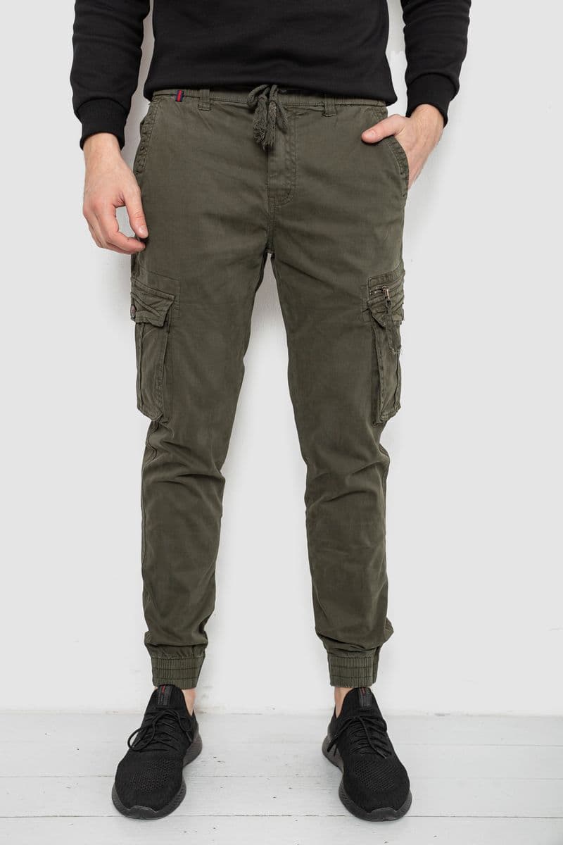 Штани чоловічі однотонні, колір хакі, 244R1641 - зображення 1