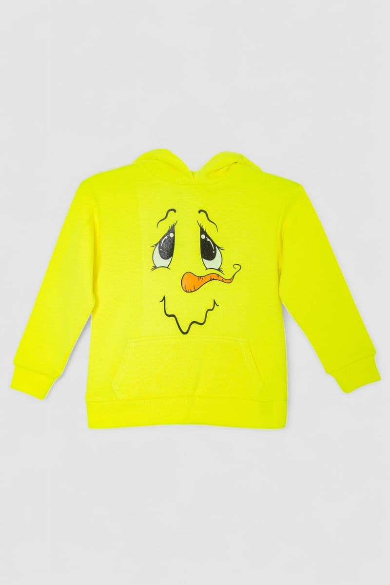 Худі дитячий на флісі з принтом Сніговик, колір жовтий, 102R1517 - зображення 1