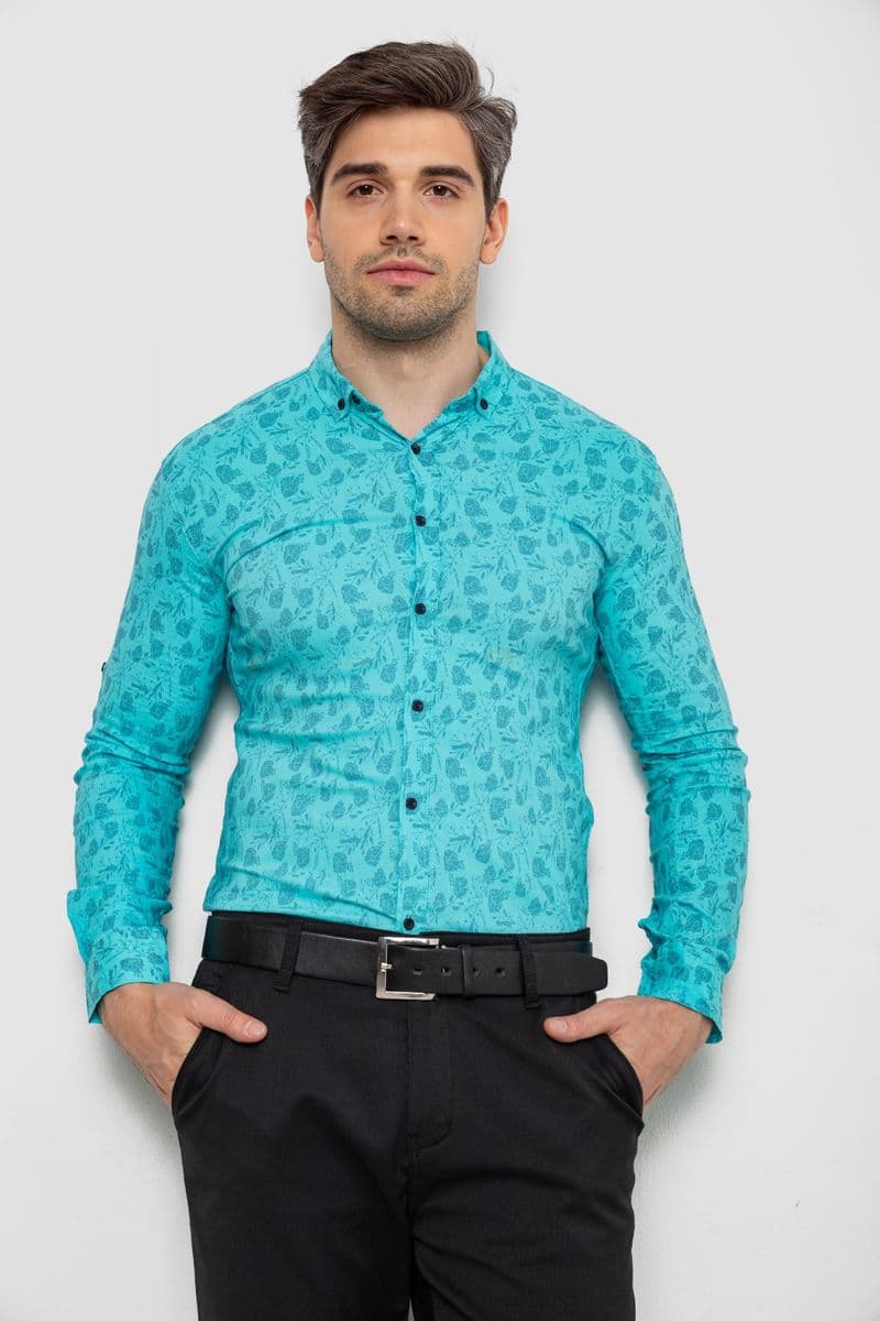 Сорочка чоловіча з принтом, колір бірюзовий, 214R1029 - зображення 1