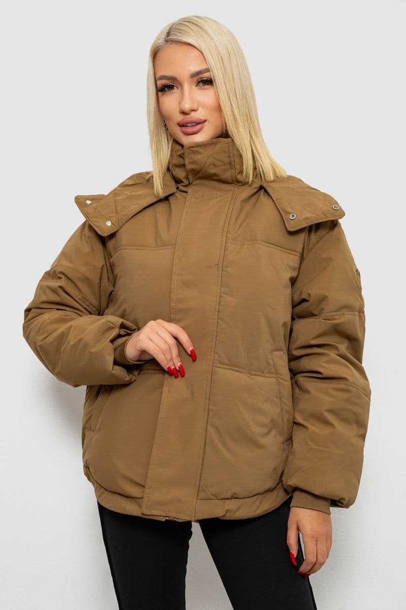 Куртка жіноча зимова коротка, колір хакі, 244R983 - зображення 1