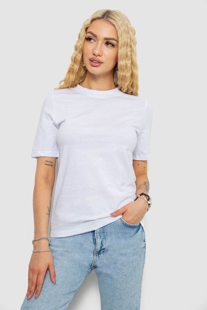 Футболка жіноча однотонна, колір білий, 241R1800 - зображення 1