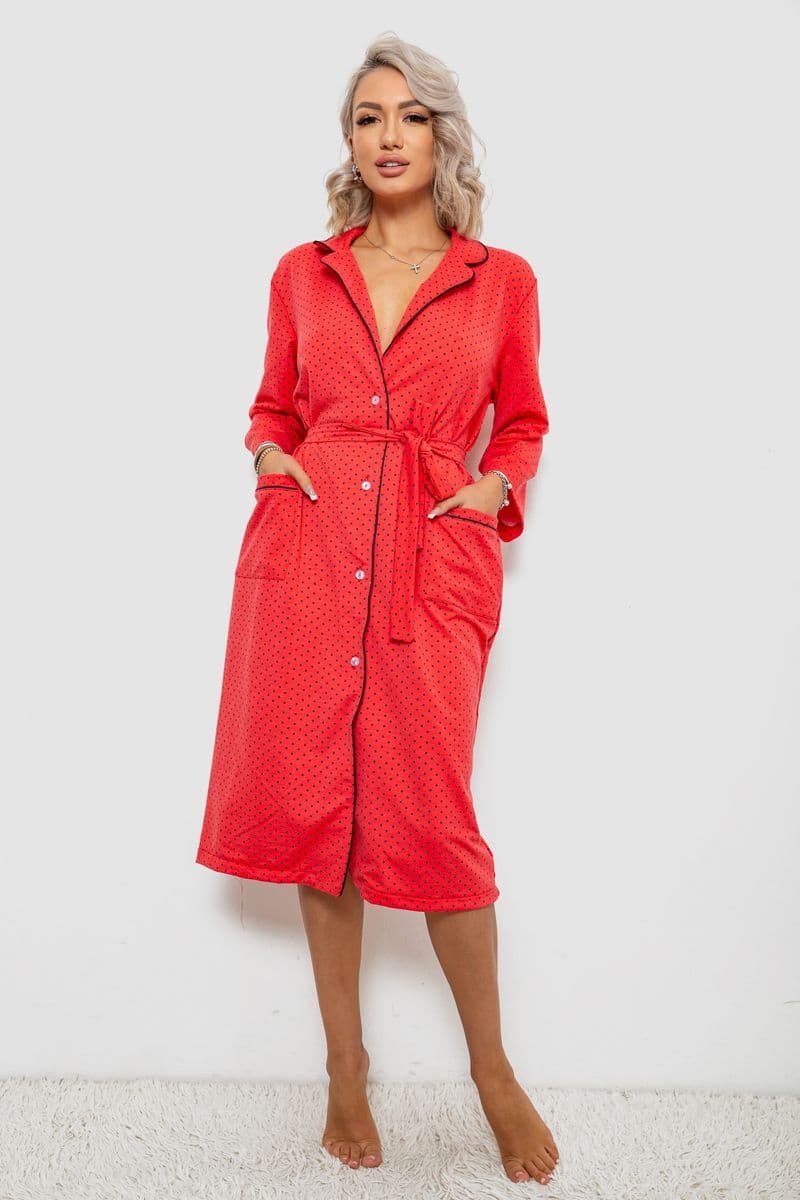 Халат жіночий домашній в горошок, колір червоний, 257R334 - зображення 1