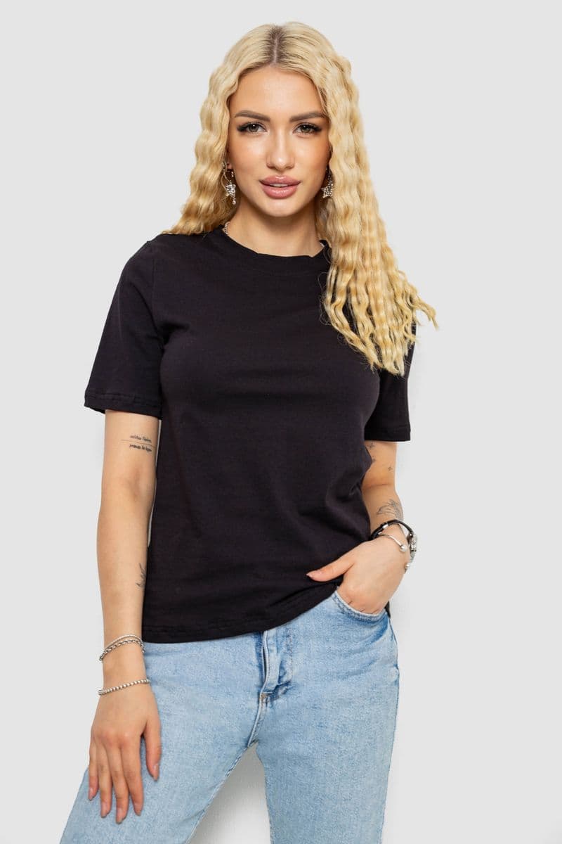 Футболка жіноча однотонна, колір чорний, 241R1800 - зображення 1