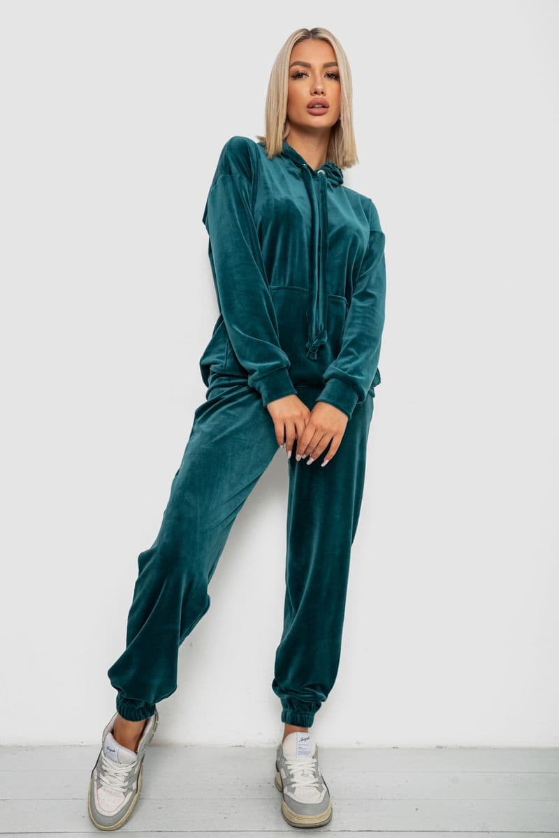 Спортивний костюм жіночий велюровий, колір зелений, 241R1530-5 - зображення 1