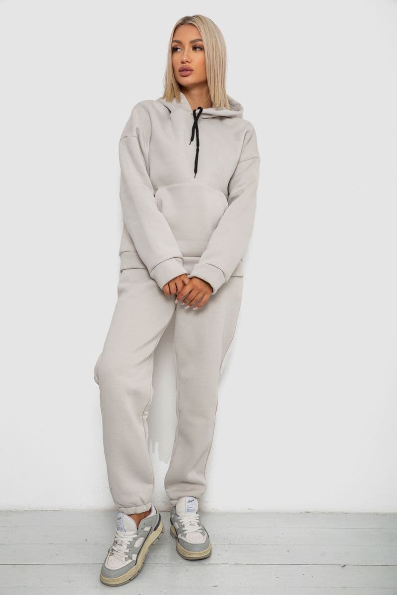 Спортивний костюм жіночий на флісі, колір сіро-оливковий, 238R5726 - зображення 1