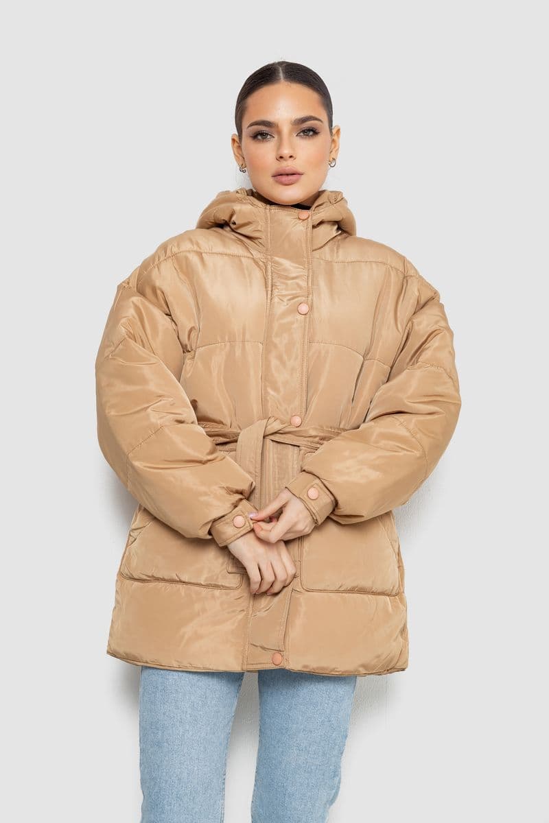 Куртка жіноча демісезонна з поясом, колір бежевий, 207R005 - зображення 1