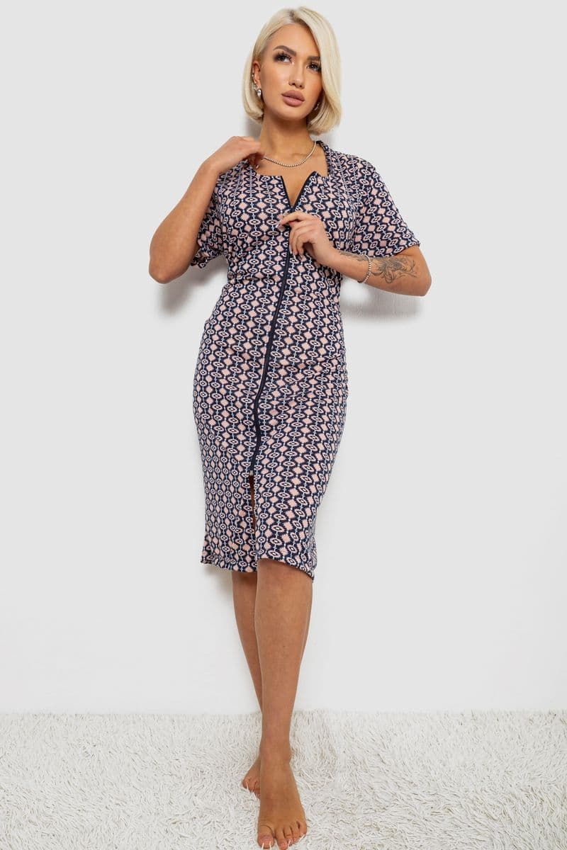 Халат жіночий на блискавці з принтом, колір синьо-пудровий, 257R1030-8 - зображення 1