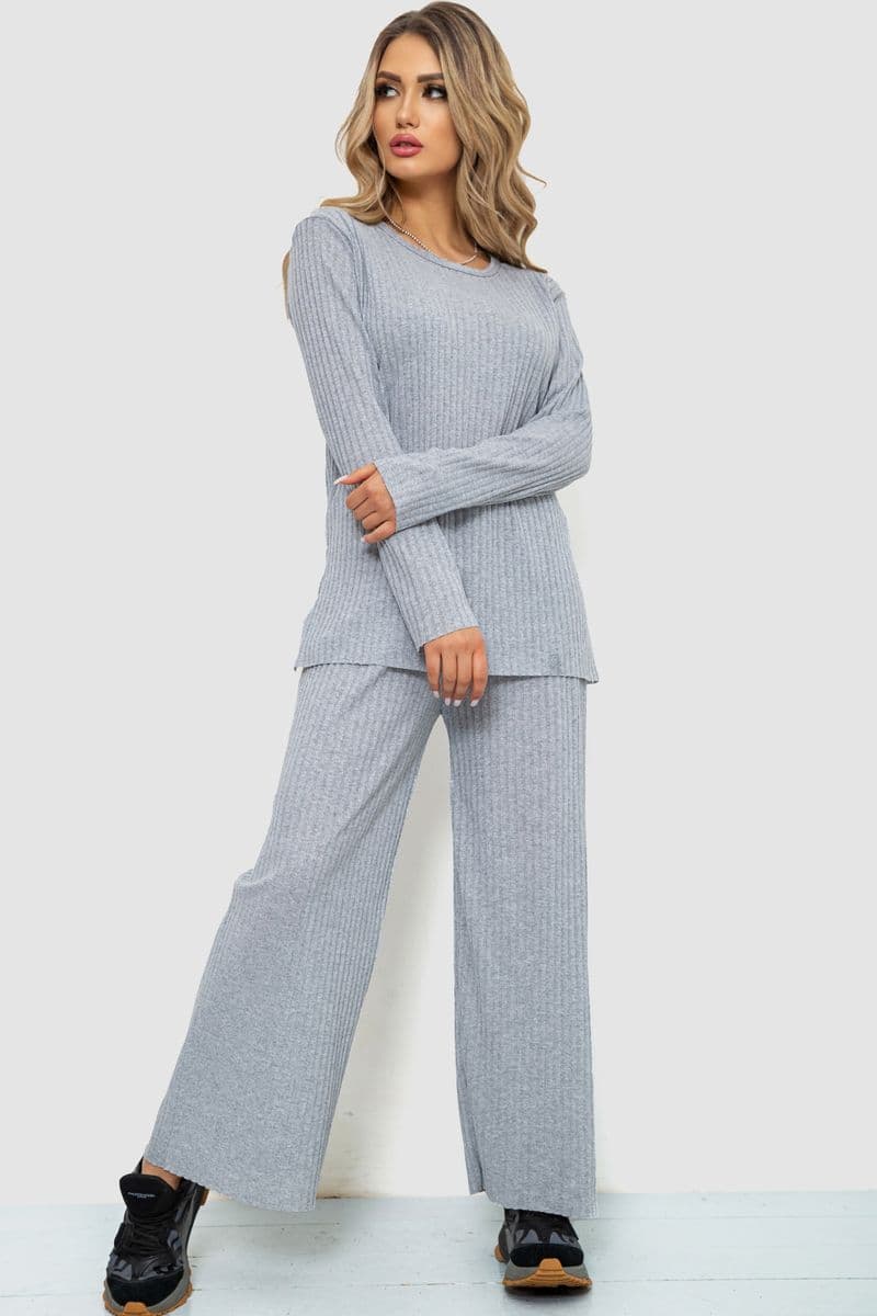 Костюм жіночий в рубчик повсякденний, колір світло-сірий, 238R57415 - зображення 1