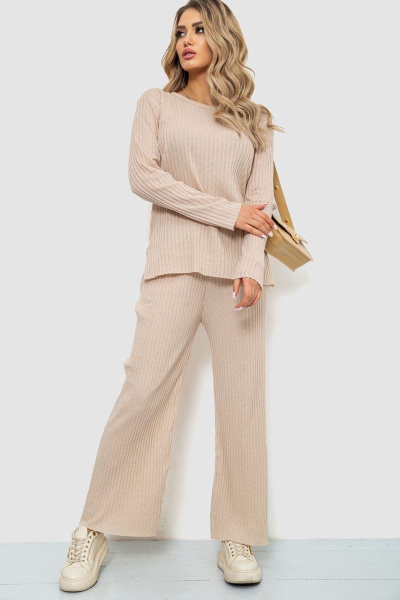 Костюм жіночий в рубчик повсякденний, колір бежевий, 238R57415 - зображення 1