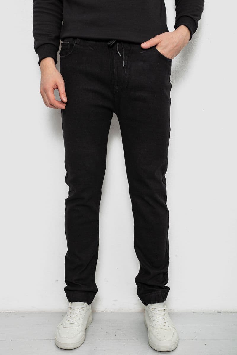 Джинси чоловічі на резинці утеплені, колір чорний, 244R664-5 - зображення 1