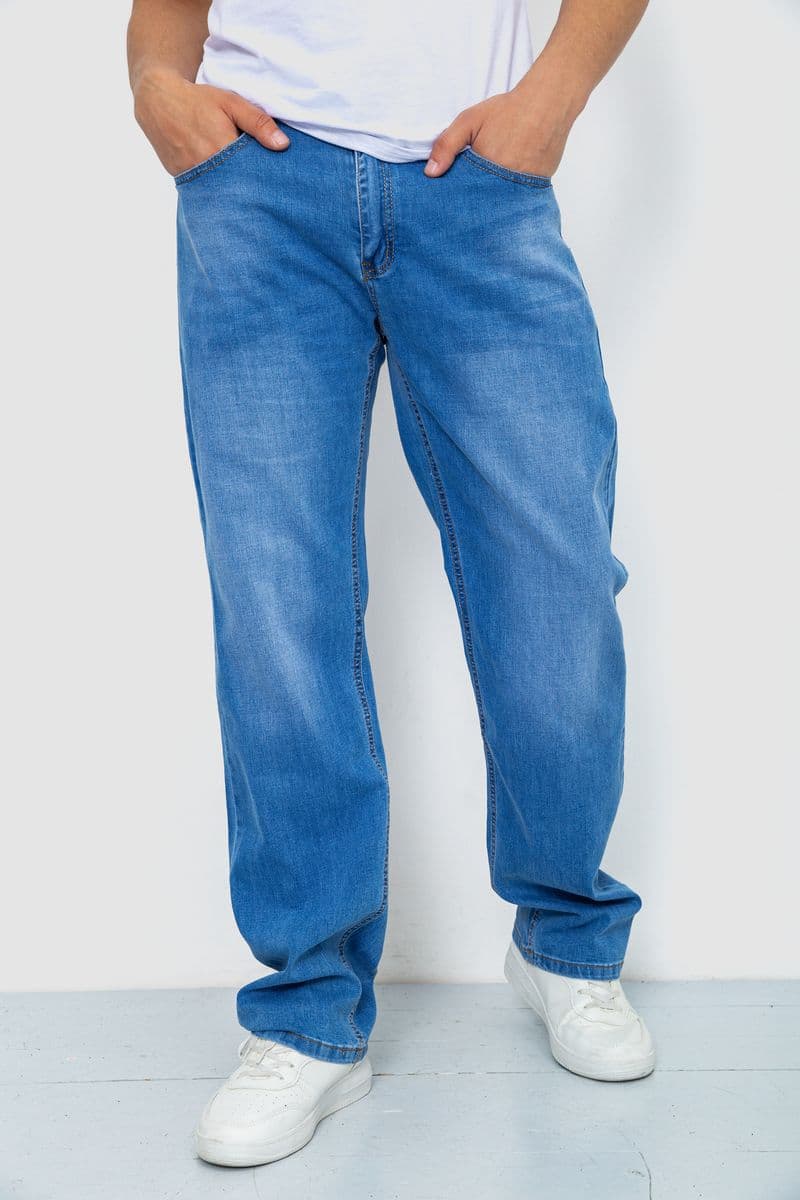 Джинси чоловічі з потертостями, колір блакитний, 244R22-783 - зображення 1