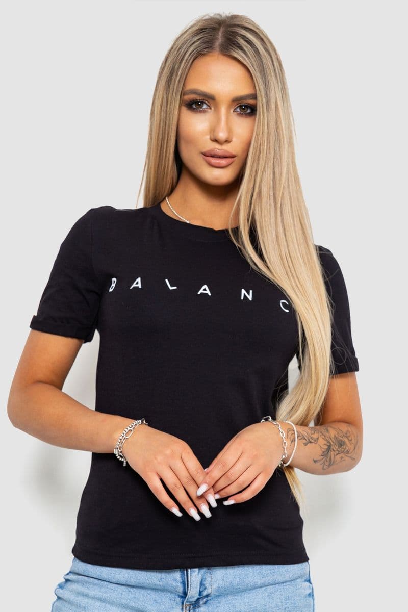 Футболка жіноча з принтом, колір чорний, 238R57400 - зображення 1