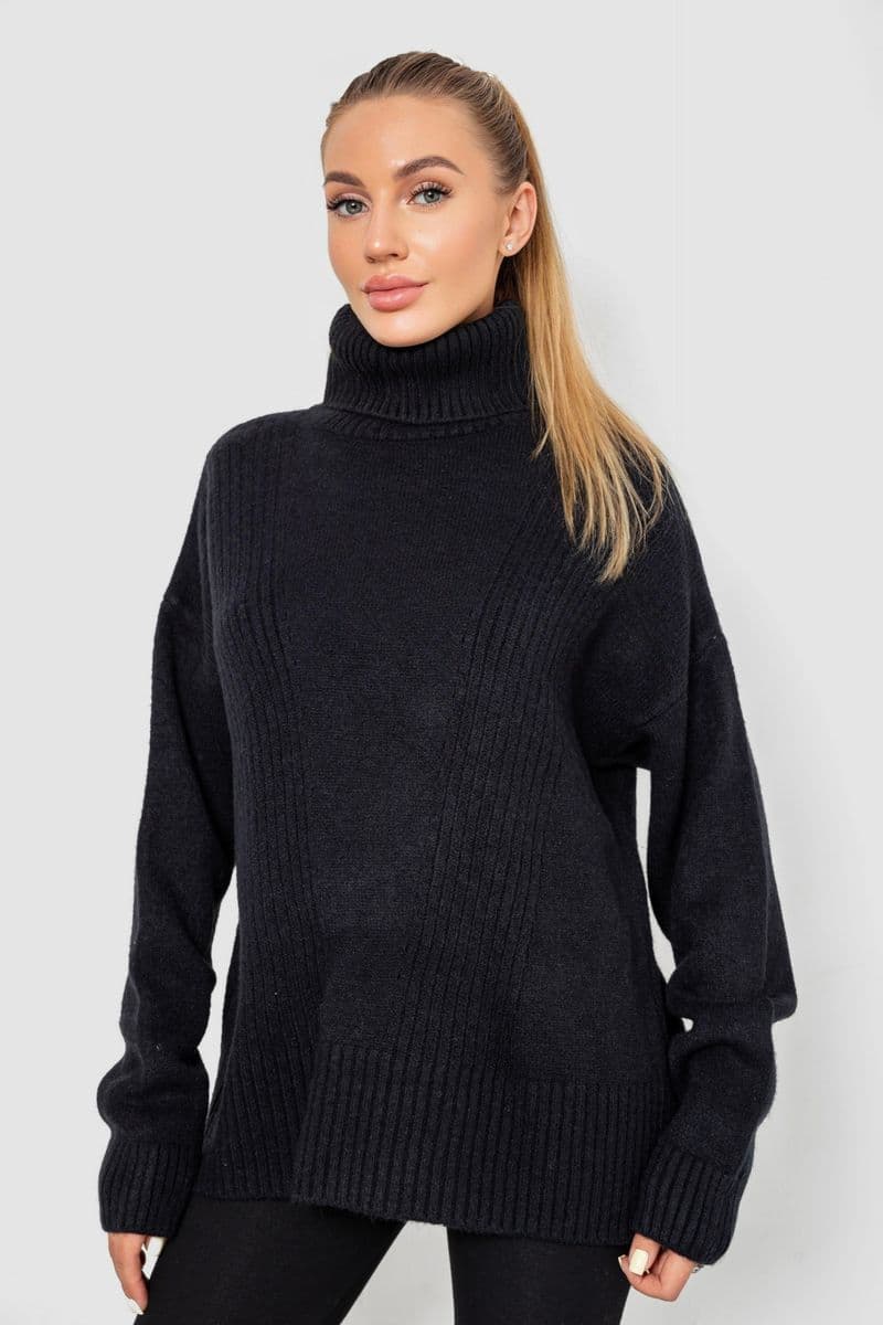 Светр - гольф жіночий вовняний, колір чорний, 244R2050 - зображення 1