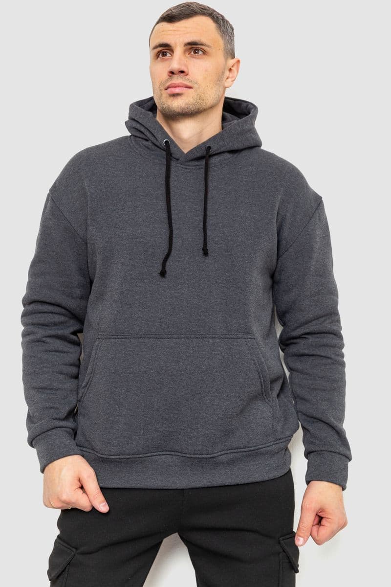 Худі чоловічий на флісі однотонний, колір грифельний, 241R2650 - зображення 1