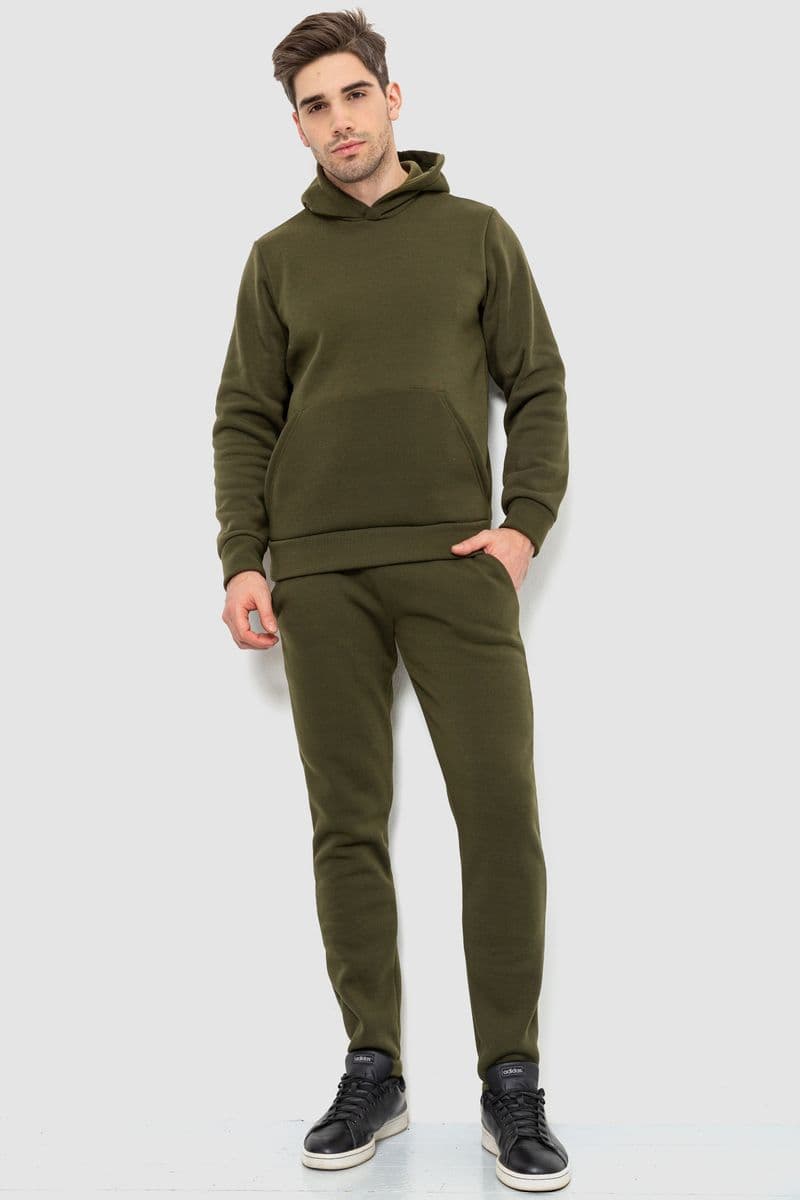 Спорт костюм чоловічий на флісі, колір темно-зелений, 190R235 - зображення 1